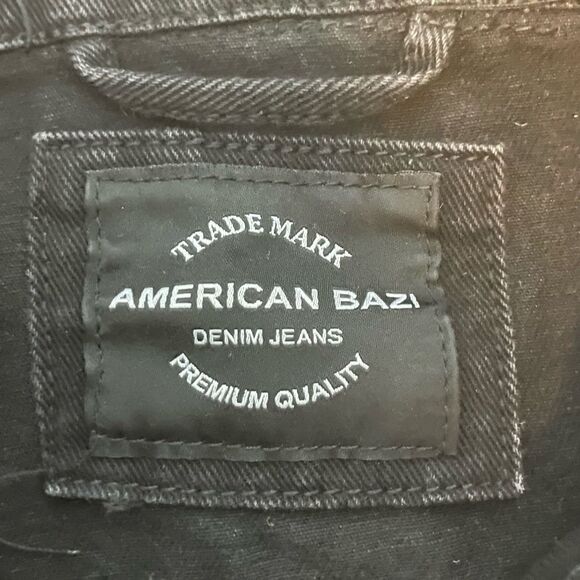 American Bazi Mona Lisa Graffiti Shut Up Jean Jacket Black Distressed Denim M - Picture 4 of 6